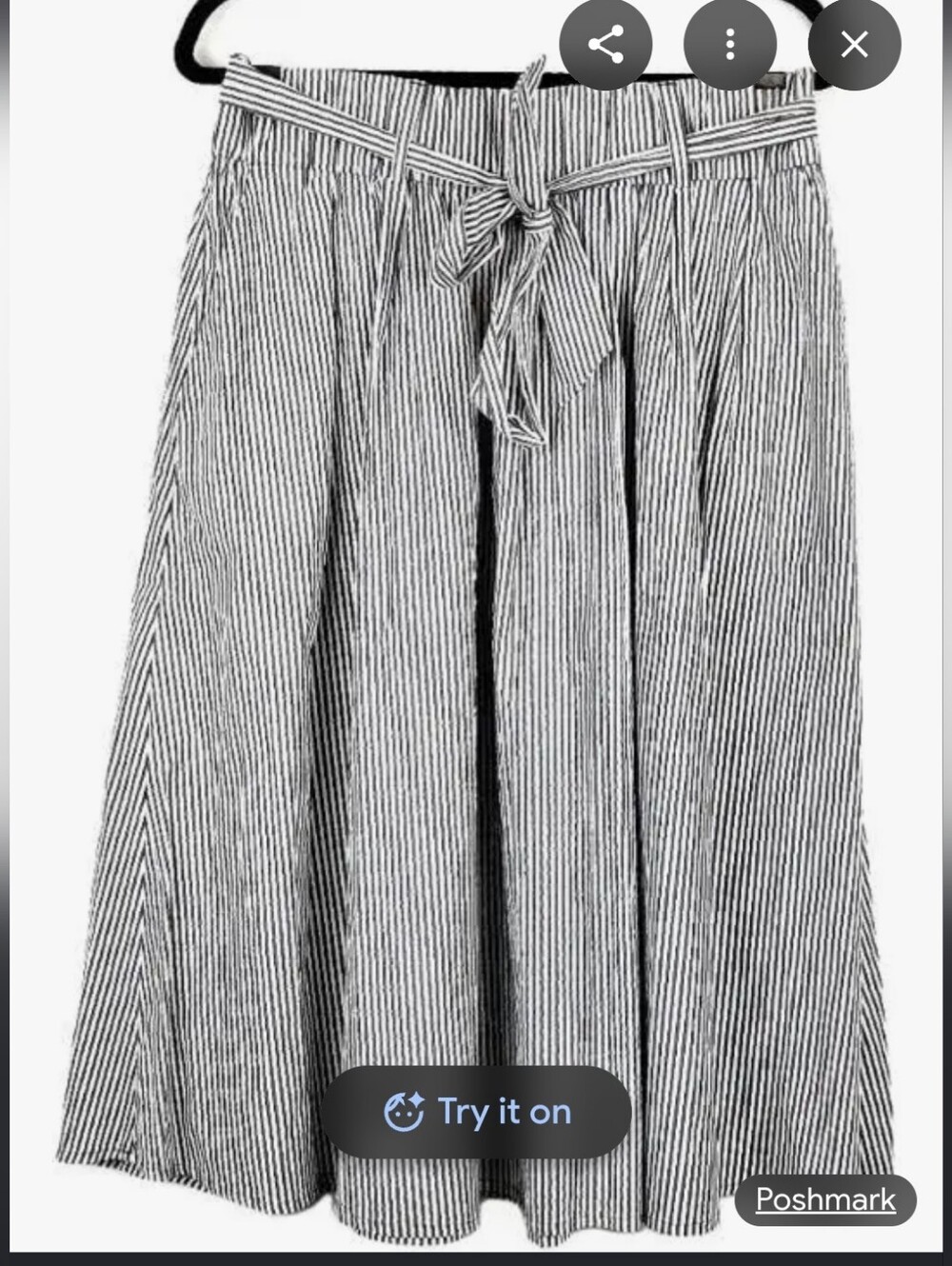 Michael Kors Black & White Striped Tie-Waist Midi Skirt